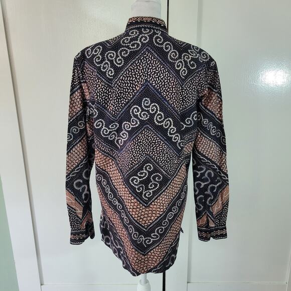 Lotus Size EST M	Mixed Pattern Long Sleeve Button Up Mandarin Collar Elegant - Picture 2 of 9